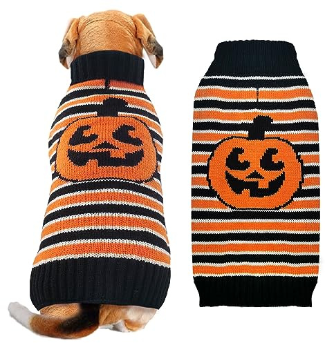ABRRLO Halloween Haustier Pullover gestrickt gestreift Katze Hundekleidung für kleine mittlere große Hunde Pullover-XS