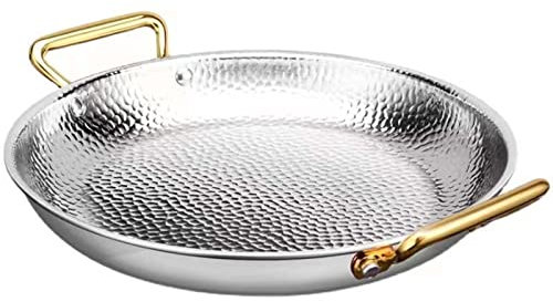 RSBFER Padella per Paella Spagnola, Padella per Frutti di Mare Antiaderente in Acciaio Inossidabile 304 Compatibile con Induzione a Doppia Manico, per Cucina Domestica, Ristorante,Argento,26cm