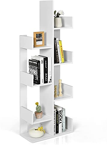 COSTWAY Bücherregal im Baumform, Standregal mit 8 Fächern, Regal, Aufbewahrungsregal für Wohnzimmer, Schlafzimmer, Büro, 50 x 25 x 145 cm (Weiß)
