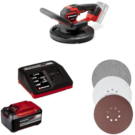 Einhell Professional Akku-Trockenbauschleifer TP-DWS 18/225 Li BL Power X-Change (18 V, Brushless, inkl. 21 x Ø 225 mm Schleifpapier Gitterleinen, inkl. 5,2 Ah Akku und 4A Fastcharger)