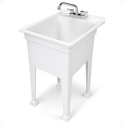 UTILITYSINKS Freestanding Utility Tub Sink with Quick Connect Drain, 18 x 24, White - Portable and Compact Sink with Faucet for Outdoor Kitchen, Laundry Room, Garage, and Basement