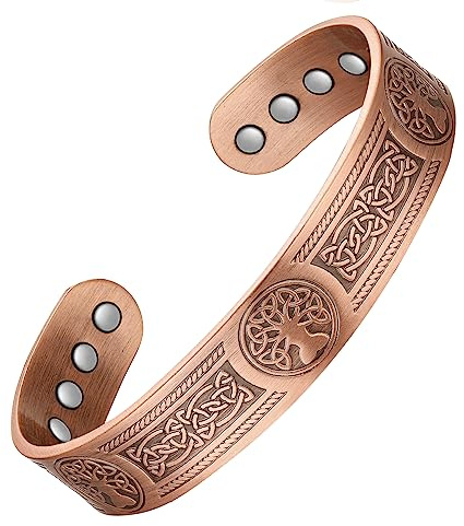 Jeracol Kupfer-Magnetarmband für Männer und Frauen, Armband für Arthritis-Schmerzlinderungs-Therapie-Armbänder, Manschette mit 12 starken Magneten (je 3800 Gauss)