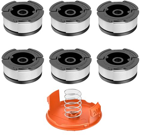 Grass Trimmer Thread Spools for Black Decker AF-100-3ZP AF-100 AF-100-BKP, Auto Feed Spool Line Replace A6481 A6485 AF-100, 9.1m long 1.65mm dia (6 Spools + 1 Cap + 1 Spring)