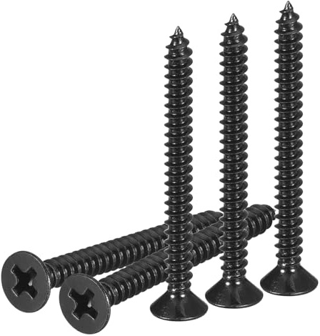 DTGN 100Pcs #6x1-3/8 Flat Head Wood Screws, Carbon Steel Phillips Self Tapping Screws - Good for Woodworking, Furniture - Black
