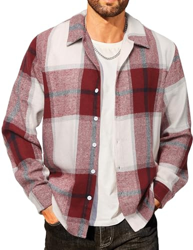 COOFANDY Camisa de hombre de franela a cuadros, manga larga, estilo botón, estilo leñador, ajuste regular, para uso casual y de ocio, XXL