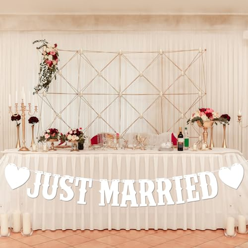 Just Married Girlande, Weiß 2.4m Schleife JUST Married Girlande Hochzeit | Wimpelkette hochzeitsbanner, Vintage Hochzeitsdeko für Deko Hochzeit Gartenparty, Auto, Hochzeitszeremonie, Brautdusche
