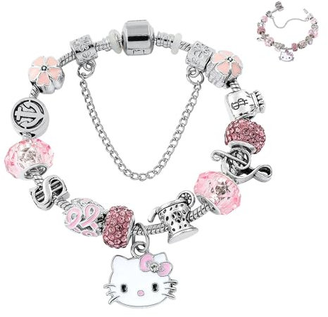 Cartoon Armband für Kinder, Charm Armband Kinder, Süßes Rosa Katzenarmband, Verstellbares Armband, Cartoon Mädchen Armbänder, Personalisierte Armbänder, Geschenk für Mädchen und Kinder Party Zubehör