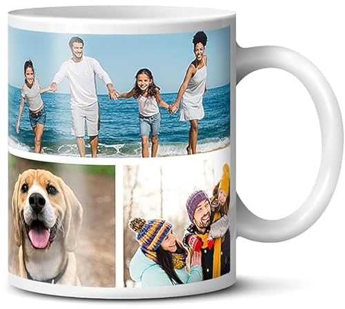 Personalised Mug with Photo, Text & Logo, 11oz Ceramic Cup (6 Photos) | Customised Coffee Tea Cup, Dishwasher Safe, Personalised Photo Gifts for Birthday Anniversary, for Men and Women, Gift Idea