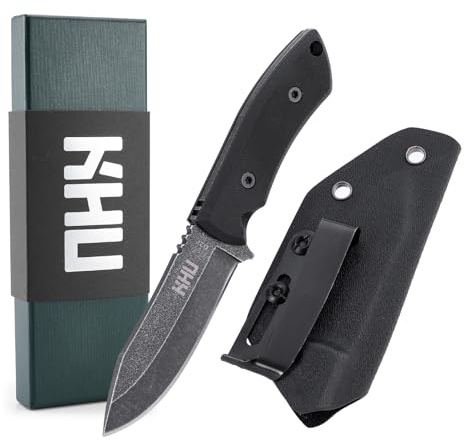 KHU Mini Couteau à lame fixe Couteau de survie EDC Couteau de bushcraft - Acier D2 G10 poignée, Outdoor Camping Accessoires - Avec étui Kydex - 11A Nou