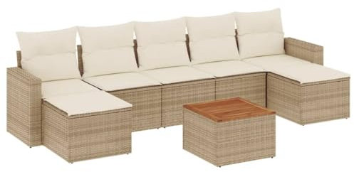 HETFTJN Dining Lounge Outdoor Gartensofa Gartenstühle Küchensofa - 8-TLG. Garten-Sofagarnitur mit Kissen Beige Poly Rattan für Schwimmbad Terrasse Balkon Garten