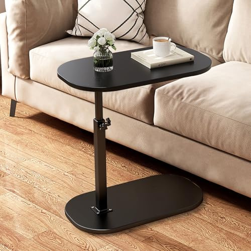 AYES Anhebbarer Beistelltisch, 360° drehbar, C-förmiger Beistelltisch – TV-Tabletttisch für Wohnzimmer, Schlafzimmer, Nachttisch, Stillsofa, Lesen, Laptop, Snack, Tee, Kaffee, Couch (Tintenschwarz)