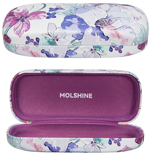 molshine Solglasögonfodral med hårt skal, bärbart stort glasögonfodral med tyg för kvinnor och män, när du reser och på jobbet, Blå blomma, M