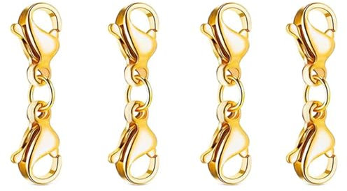 4 Pieces Double Lobster Clasps, Mini Bracelet Clasps, Metal Lobster Clasps for DIY Jewelry Making Bracelet and Necklace Crafts, Suitable for Bracelet Extender and Necklace Clasp (Gold)