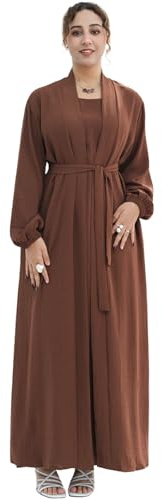Zofocy Elegant Muslim Two-Piece Long Abaya - Belted Design, Side Pockets, Islamic Prayer Dress, Women Eid Clothes