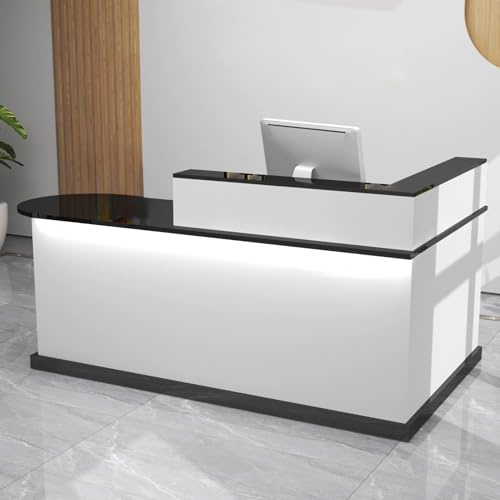 YUGXTH Empfangstheke, Empfangstresen mit Licht, L-förmiger Empfangstresen, Rezeptionstresen, Laden-Theke, Verkaufstheke, für Zuhause, Büro, Salon(Nero,120cm/47.2in)