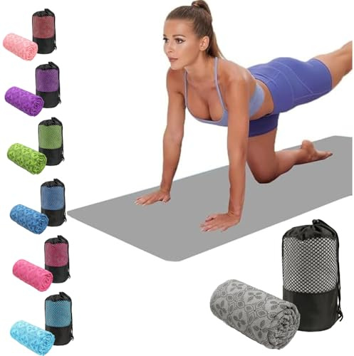Oaygat Yoga Towel Sweat Absorbent Non-Slip Yoga Towel Quick-Drying Yoga Mat Hot Mat Cloth Breathable Yoga Mat Towel with Mesh Carrying Bag for Bikram, Pilates, Gym Workout