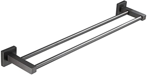YYLIVING Towel Bar Rail, Double Towel Rails Grey Aluminium, Drilling Installation, Rustproof Bathroom Towel Stands for Bathroom Organizer Storage (Size : 60cm)