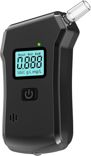 Etilometro Portatile Certificato, 2025 Upgrade IC Chips Alcol Test con Display LCD Digitale, Precisione di Grado, Etilometro Portatile Personale per Uso Domestico e Professionale con 5 Bocchini