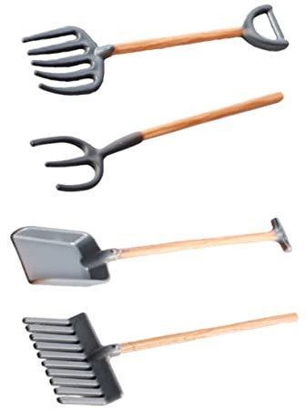 JUMPLAWN Ensemble de Jardinage pour Garçon et Filles 4pcs en Plastique Mini Râteau et Pelle Rustique pour Décoration de Mini Maison et Jardin Féerique, Ludique et Créatif