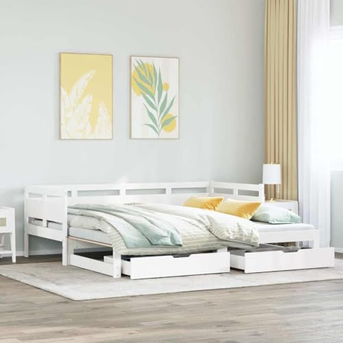 MOBCANT Tagesbett Ausziehbar mit Schubladen, Bettstütze Bettrahmen Hausbett Doppelbett Geeignet für Schulen Hotel Wohnungen Schlafzimmer ohne Matratze Weiß 90x190cm