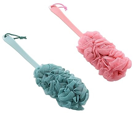 Fleur de Bain à Long Manche Rose en Pe, Lot de 2 pour Bain | Poignée Ergonomique, Aide à Retirer les Peaux Mortes, Format Pratique pour Salle de Bain