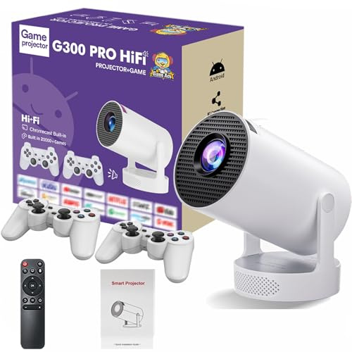 G300 pro Retro Video Game Console, Gaming Projector, + 2 Wireless Controllers, Plug and Play Retro games Console, 20000 Classic Games, 5W Hi-Fi Speaker, WiFi 6, Bluetooth 5.0, 720P (G300)