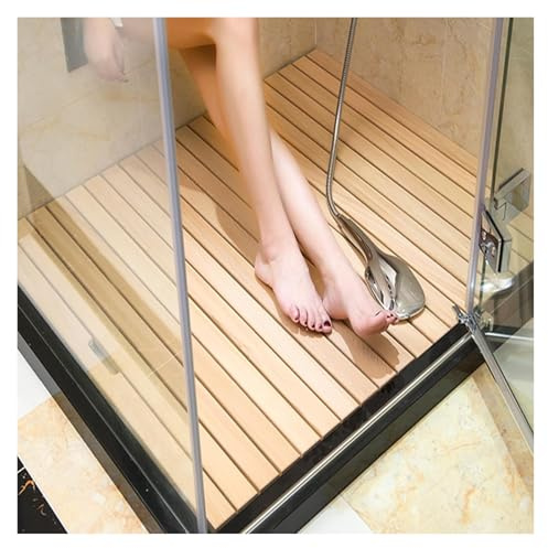 TAIPINGOZ Caillebotis de Douche Bois, Tapis de Bain en Bois, Tapis de Douche en Bois, Tapis de Sol de Salle de Bain intérieure, Plateforme surélevée avec Pieds en Teck(50x50x4.3cm (19.7x19.7x1.7in))
