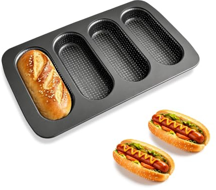 JSJMOFA Molde de Perritos Calientes, Molde Rectangular Baguette, Antiadherente Hornear Pan para Sándwich, Baguette, Perro Caliente (Negro 1 Pieza)