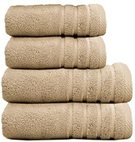 Sedalinne - Juego de Toallas de Baño Completo 500 Gr Liso - Toallas Baño Grandes y Pequeñas Rizo 100% Algodón - Pack (2 Lavabo + 2 Ducha) - Alta Absorción - Toalla Algodon - Beige