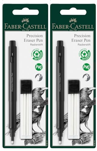 FABER-CASTELL 185610 - Radiergummi Stift Precision Eraser Pen, inklusive Nachfüllradierer, für Profis und Hobbykünstler (Radierstift (Doppelpack))