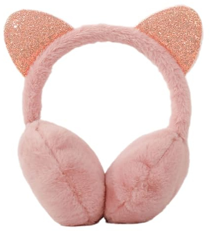 katmerio Cache-Oreilles pour Filles, Réglable Peluche Paillettes Chat Jolis Couvre-Oreille, Cache Oreille Vent Chaud Hiver Fourreau d'Oreille pour Hiver Activités de Plein Air - Rosa