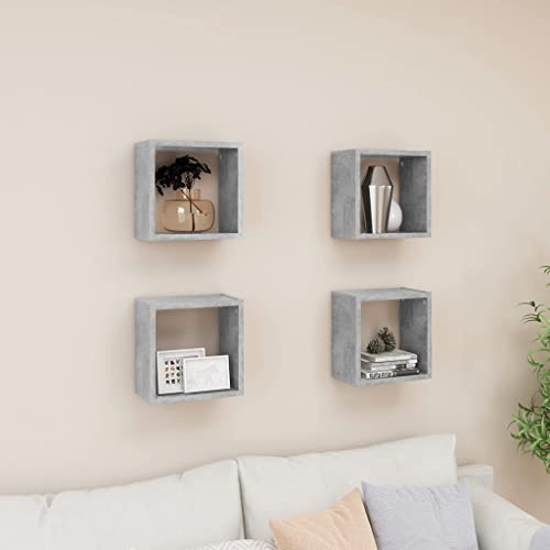HaoChrymec Mensole Modulari 4 Pezzi, Scaffali a Cubo da Parete in Legno Composito, Mensole da Muro, Legno Multistrato, Design Moderno Grigio Cemento per Soggiorno, Cucina o Camera, 26 x 15 x 26 cm