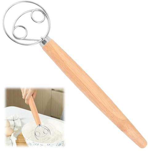 YIHAOH Frusta da Cucina, Manuale Frusta Danese per Impasto, Frusta Danese a Mano in Acciaio Inox, Frullatore con Manico in Legno per La Cottura di Pane, Impasto, Torte E Pasticcini