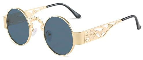 KTUCN Punk-Sonnenbrille für Herren, mit Drachen- und Phönix-Geschnitztem Bein, Sonnenbrille aus Metall, runder Rahmen, Sonnenbrille für Damen, modisches Okular