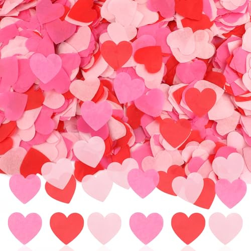 8000 Pcs Heart Confetti,2.5cm Wedding Confetti,Pink Rose Red 3 Colours Paper for Weddings Engagement Birthday Anniversary Valentines Party Table Decoration(80g)
