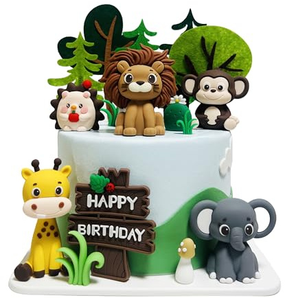 19pcs Safari Animal Cake Toppers Cake Decorations for Animals Themed Party | Cake Decorations for Safari Animals Wild Jungle Cake Toppers with Lion Elephant Giraffe Safari Themed Birthday Decorations