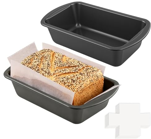 Shinsin 2 Pack Non-Stick Loaf Pan with 50 Pcs Parchment Paper Liners, Premium Carbon Steel Bread Baking Mold for Homemade Bread, Toast, Pound Cake, Meatloaf, BPA Free, Dishwasher Safe