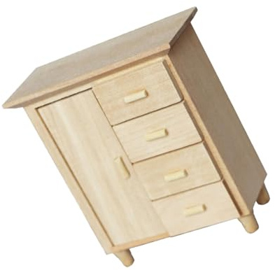 HEEZOU Antiker Holzkommode im Maßstab 1:12, Miniatur-Schrank mit vier Schubladen, glatt für realistische Schlafzimmeraufbewahrung und Miniatur-Holz-Schubladenschrank für Puppenhäuser