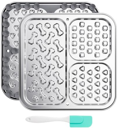 Kactoily Stainless Steel Lick Mat for Dogs and Cats, Large Slow Feeding Licking Pad with 46 Suction Cups, Wall/Floor/Crate Mounting, Peanut Butter Licking Pad for Boredom Reducer and Anxiety Relief