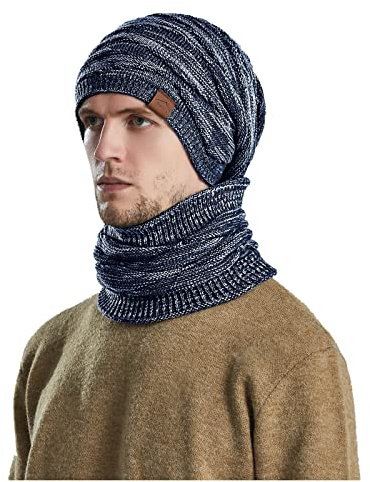 LZPCarra Solhatt pojke vindtät halsduk Coif-huva dammössa på vintern stickad och fleece mössa för vuxna mössa med öronlappar damer, marinblå, one size