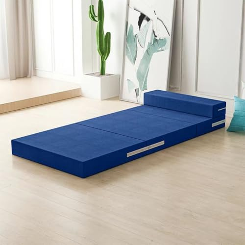 Enkel hopfällbar madrass för camping 3-viknings resesäng med 5 cm/8 cm/10 cm tjocklek bärbar kudde tvättbart skydd gästmadrass blå 200 x 80 x 8 cm