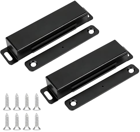 BQMEZRNUS 2 Pack Magnetic Door Catch, 40kg Stainless Steel | Heavy duty door magnet with strong suction, fits internal doors wardrobes kitchen cupboards, black, holds door securely open