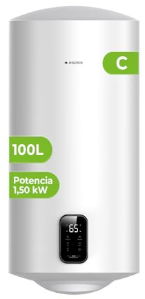 Aspes Termo Eléctrico 100 Litros, AT10000DW. 1500W, Kit de Montaje Incluido, Resistencia Acero Esmaltado, Termostato Digital, Temperatura Máx 93 º, Blanco, Eficiencia Energética B