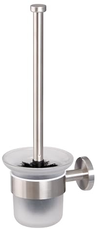 bremermann Bad-Serie Piazza - WC-Garnitur inkl. Wandhalterung und 1 Ersatzbürstenkopf, WC-Bürstenhalter, Toilettenbürstenhalter aus satiniertem Glas und Edelstahl, matt