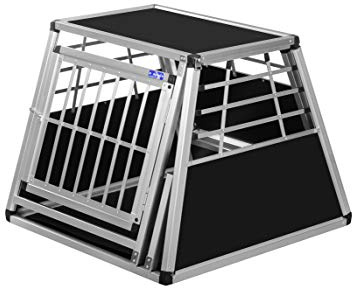 ALPUNA Transportbox N25 – Aluminium Hundebox 82×75×63 cm – Auto Hundebox mit Notausstieg, sicherer Hundetransport im Kofferraum