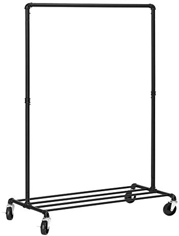 SONGMICS Portant à Vêtements à Roulettes, Porte-manteaux, Barre Supporte Jusqu’à 40 kg, avec Tringle, Étagère de Rangement en Barre, Style Industriel, pour Chambre, Buanderie, Noir HSR61BK