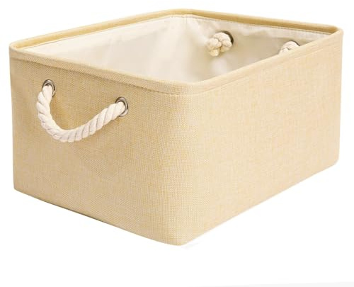 Mangata Aufbewahrungsbox aus Stoff, Faltbarer, dickwandiger Aufbewahrungskorb aus Leinen mit Seilgriffen für Kleidung, Spielzeug (Waschbar, groß, Beige)