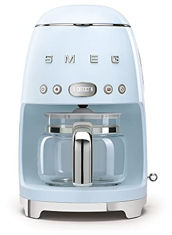 Smeg DCF02PBUK Drip Coffee Machine, Auto-Start Mode, Reuseable Filter, Digital Display, Anti-Drip System, Aroma Intensity Option, 1.4 Litre Tank, Pastel Blue