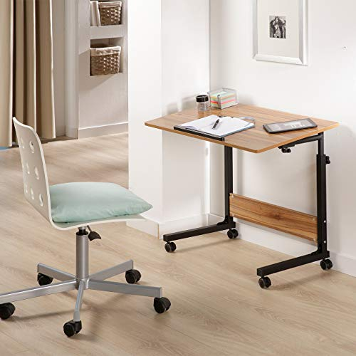 maxVitalis mobiler Laptoptisch Schreibtisch Computertisch Pflegetisch höhenverstellbar mit Rollen, Tischplatte neigbar, Multifunktionaler Beistelltisch für Bett Sofa Couch, Laptopständer (Holz-Optik)