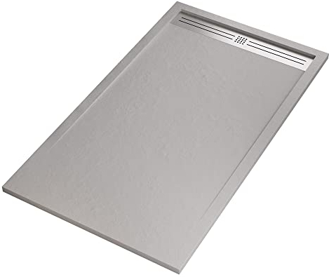 Receveur de douche design Relax effet pierre grille latérale inox gris clair 80x140